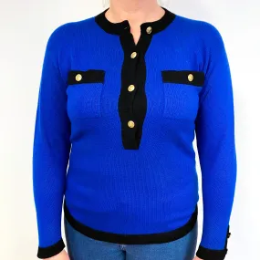 1980’s Vintage Blue Buttoned Cashmere Crew Neck Jumper Large