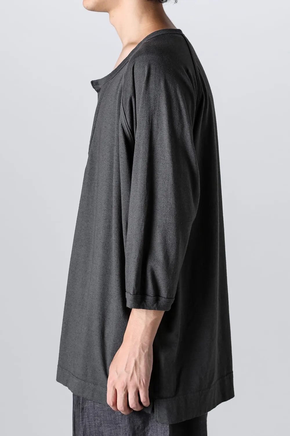 3/4SLEEVE HENLEY Cotton Hemp Jersey BLACK