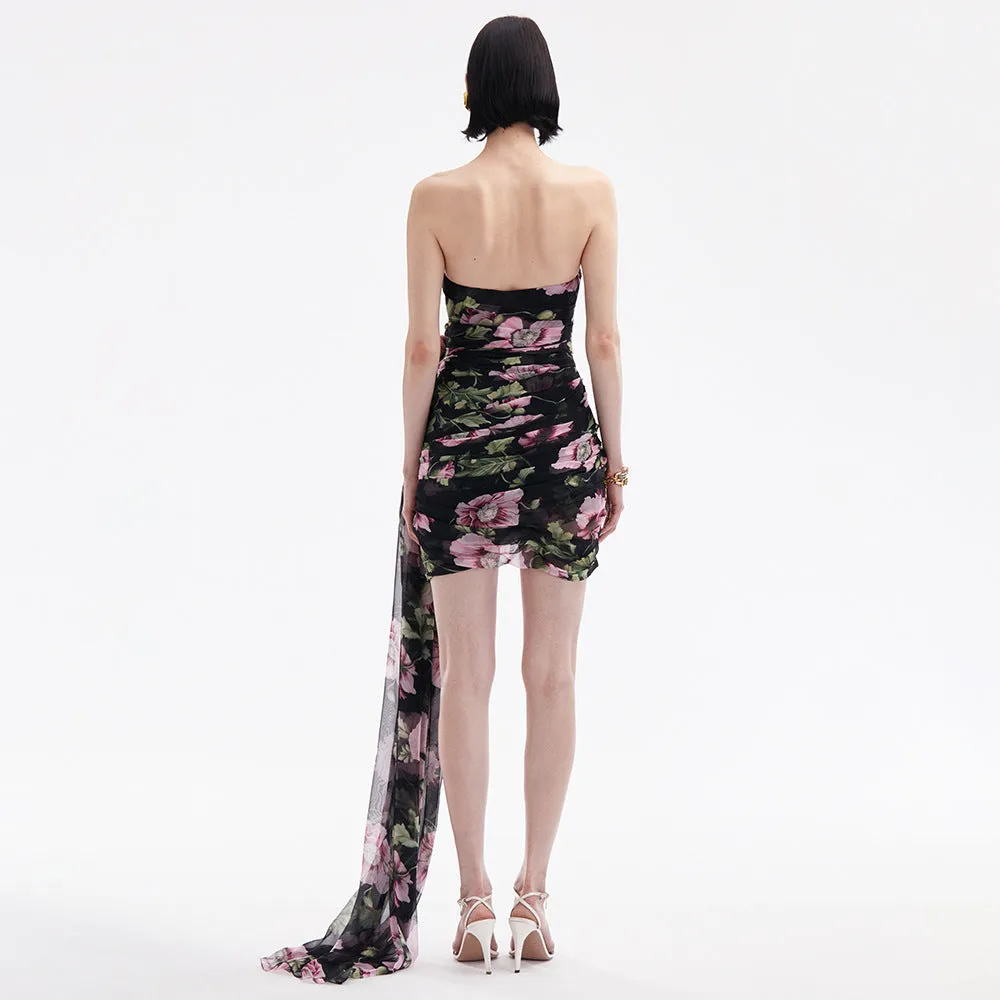 3D Embroidered Tube Top Mesh Bodycon Dress