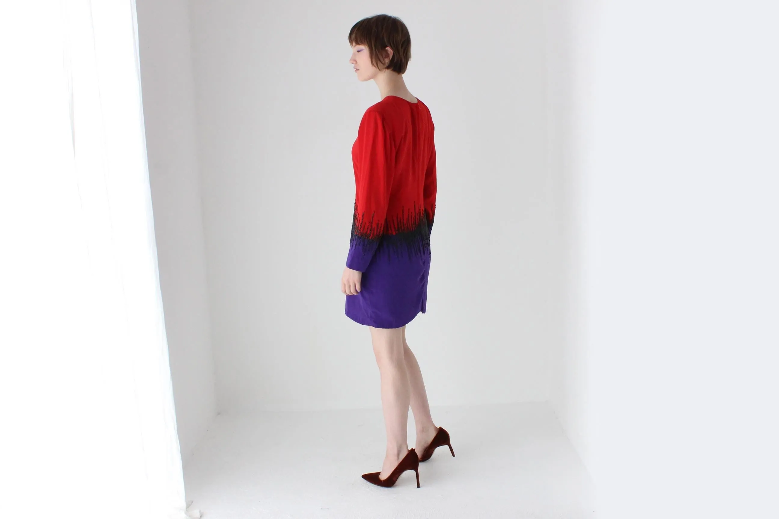 80s Beaded Colour Block Party Dress