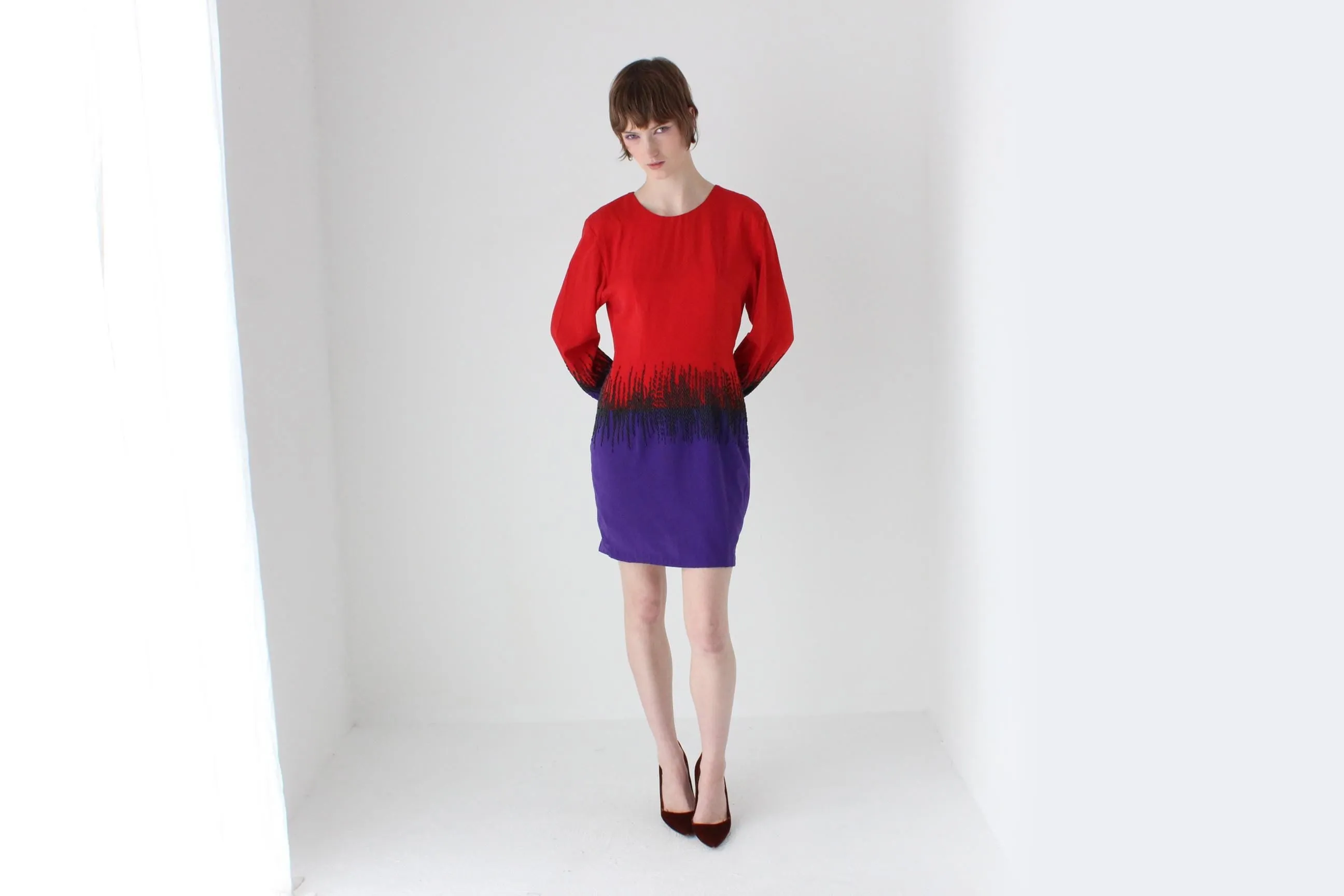 80s Beaded Colour Block Party Dress