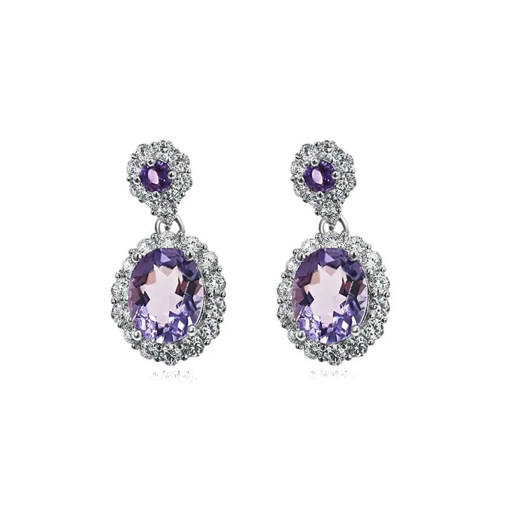 925 Silver Double Layer Amethyst Earrings