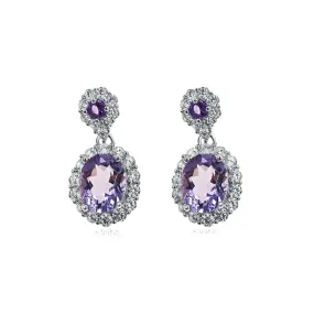 925 Silver Double Layer Amethyst Earrings