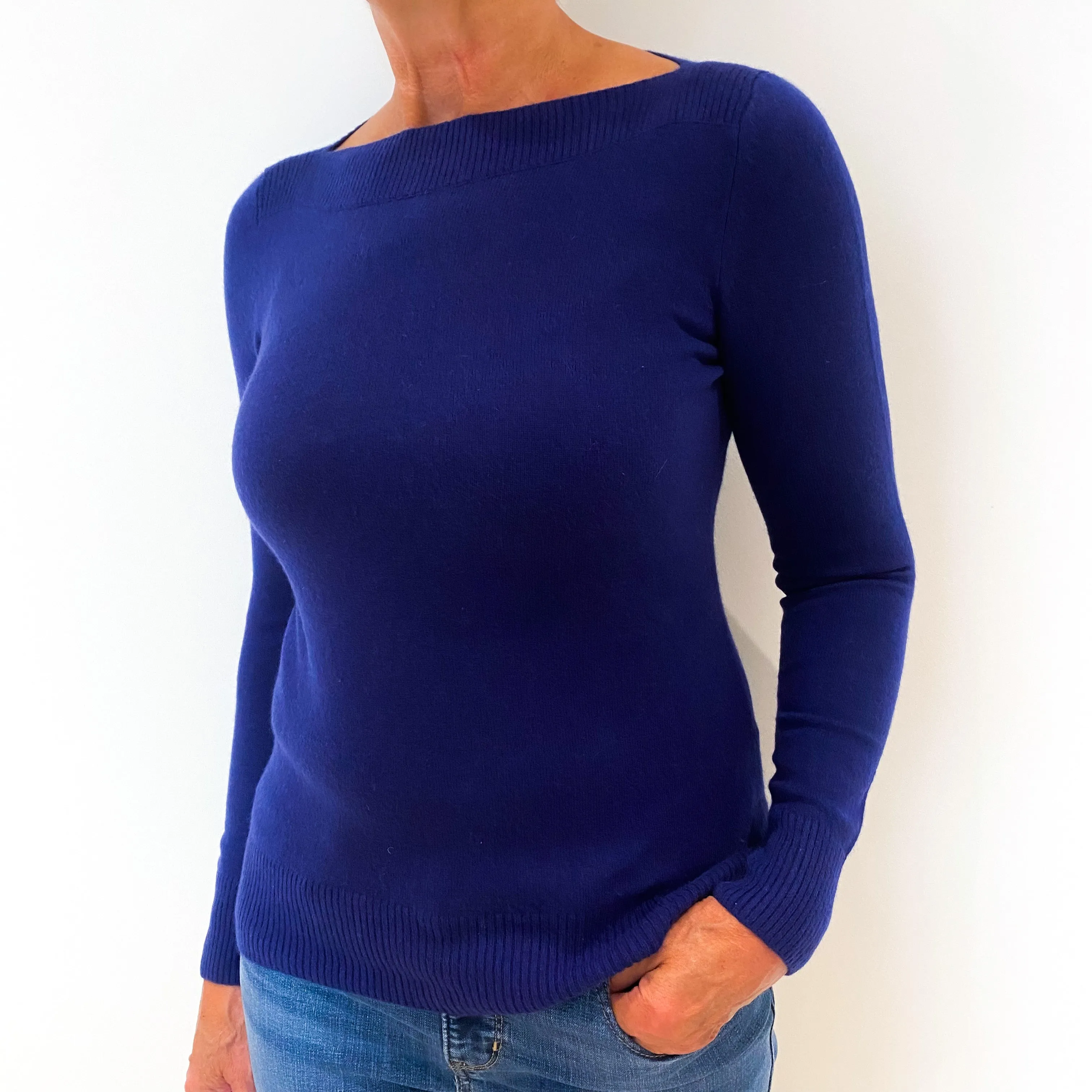 Admiral Blue Cashmere Boat Neck Jumper Medium
