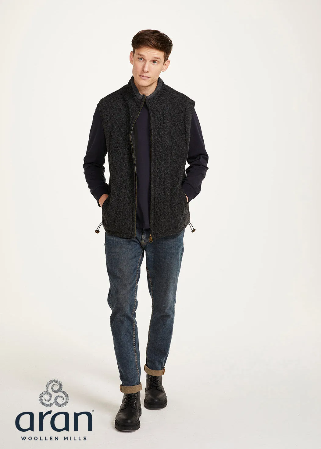 Aran Full Zip Fleece Gilet | Charcoal
