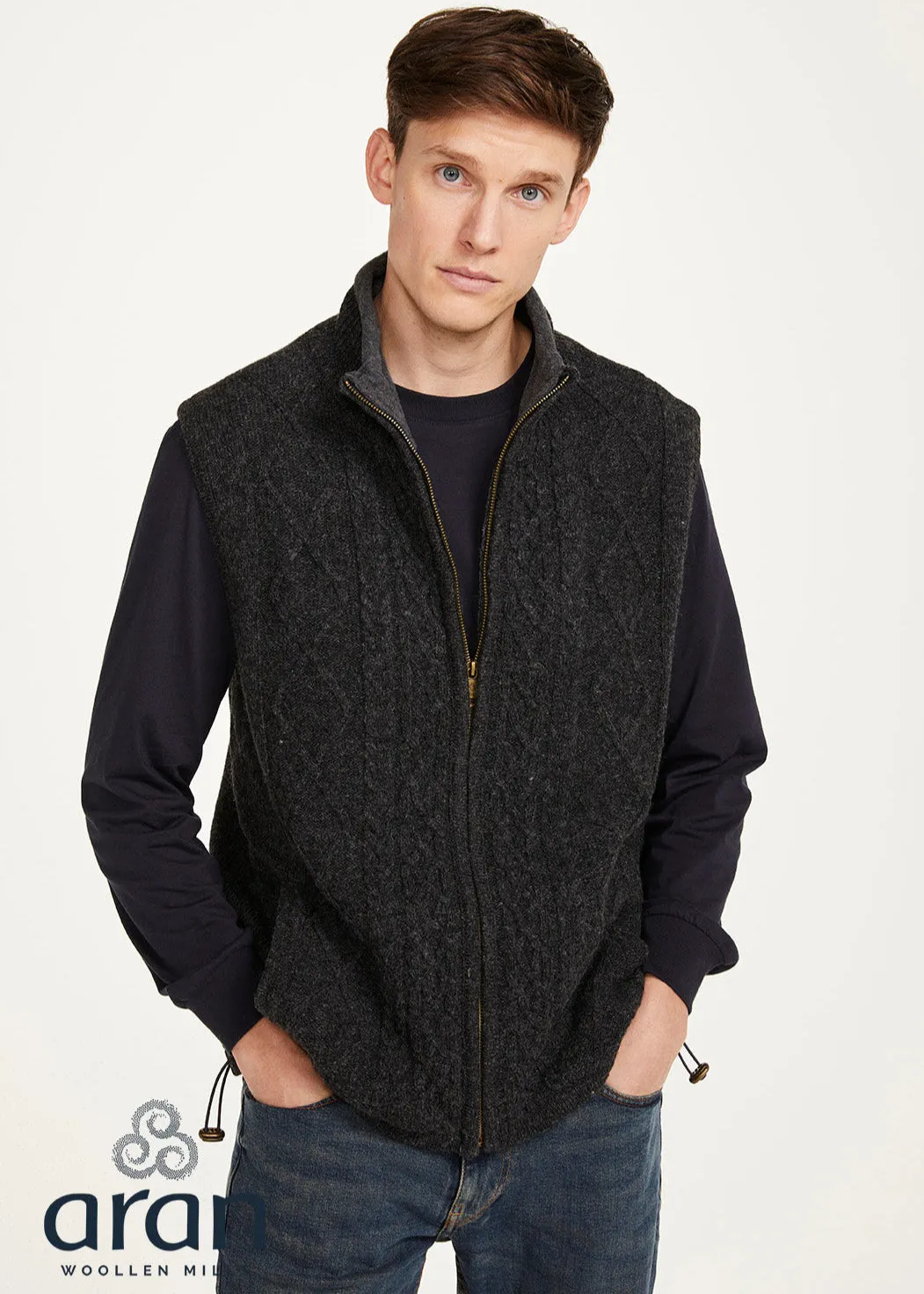 Aran Full Zip Fleece Gilet | Charcoal