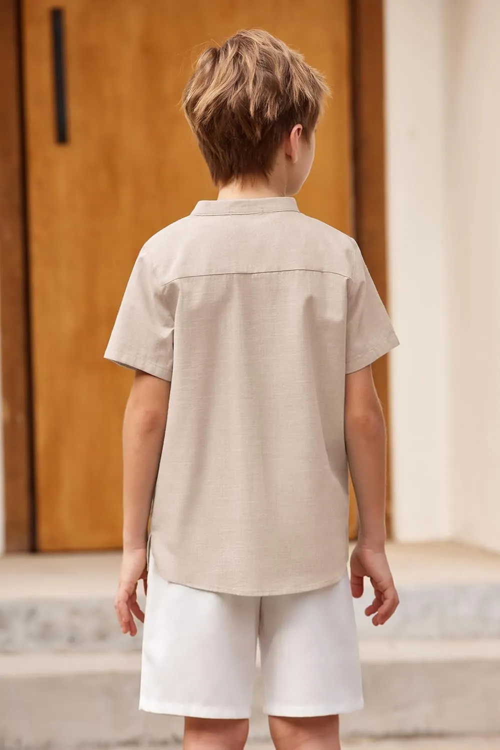 Arshiner Boys Linen Shirt Button Down Henley Short Sleeve T Shirts