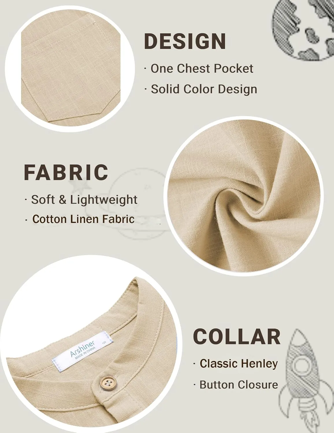 Arshiner Boys Linen Shirt Button Down Henley Short Sleeve T Shirts