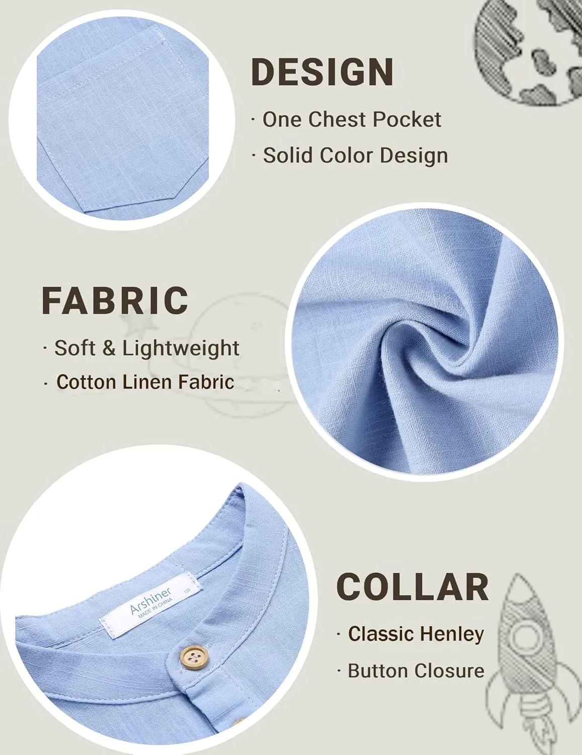 Arshiner Boys Linen Shirt Button Down Henley Short Sleeve T Shirts