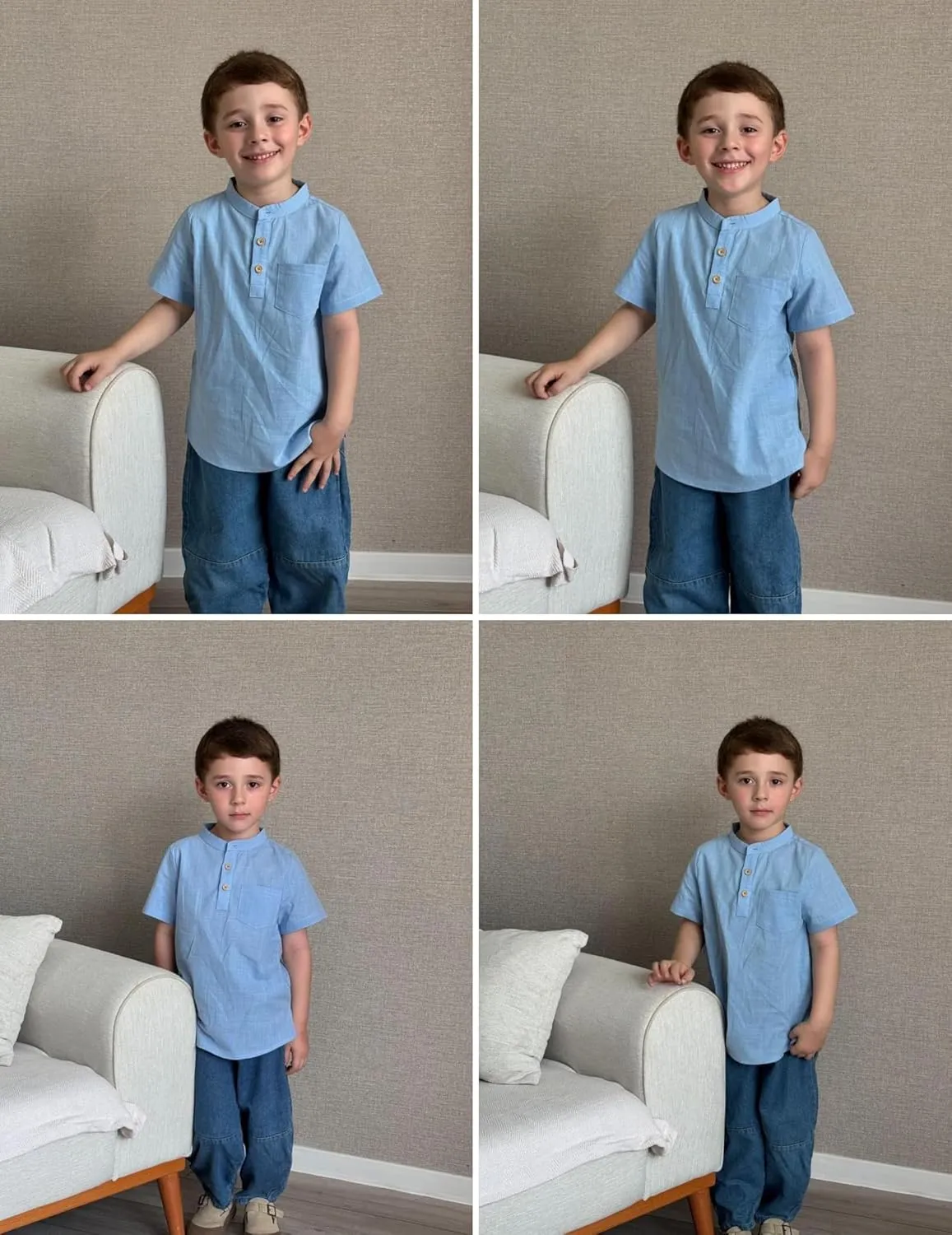 Arshiner Boys Linen Shirt Button Down Henley Short Sleeve T Shirts