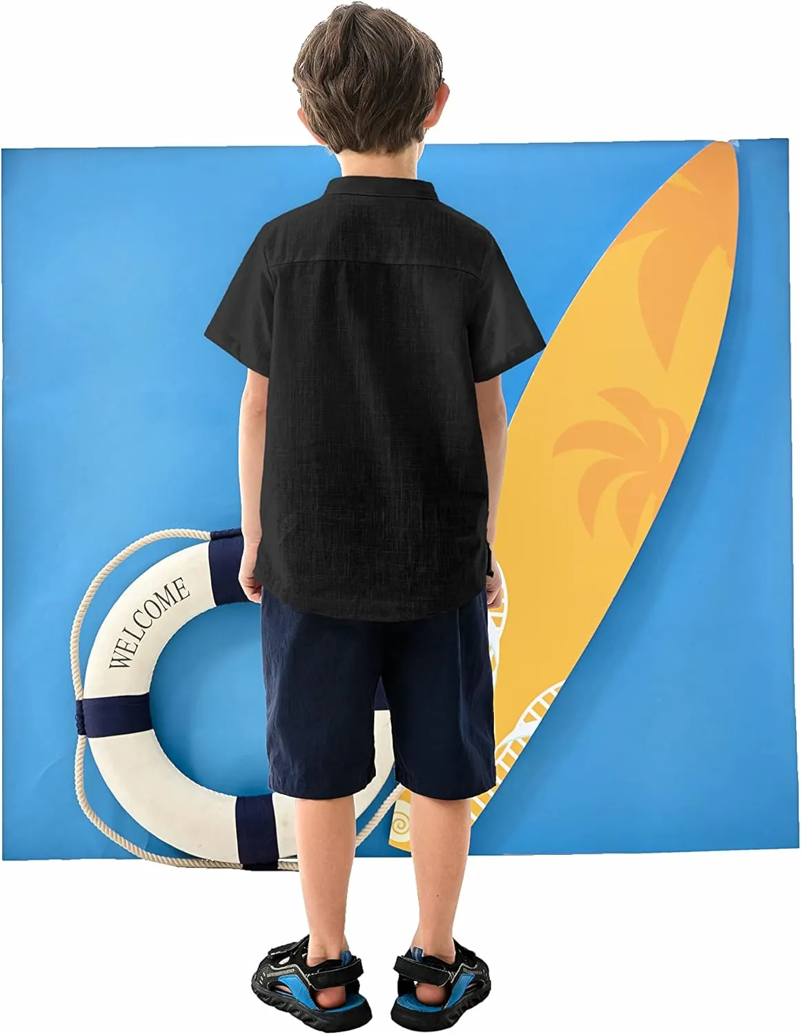 Arshiner Boys Linen Shirt Button Down Henley Short Sleeve T Shirts