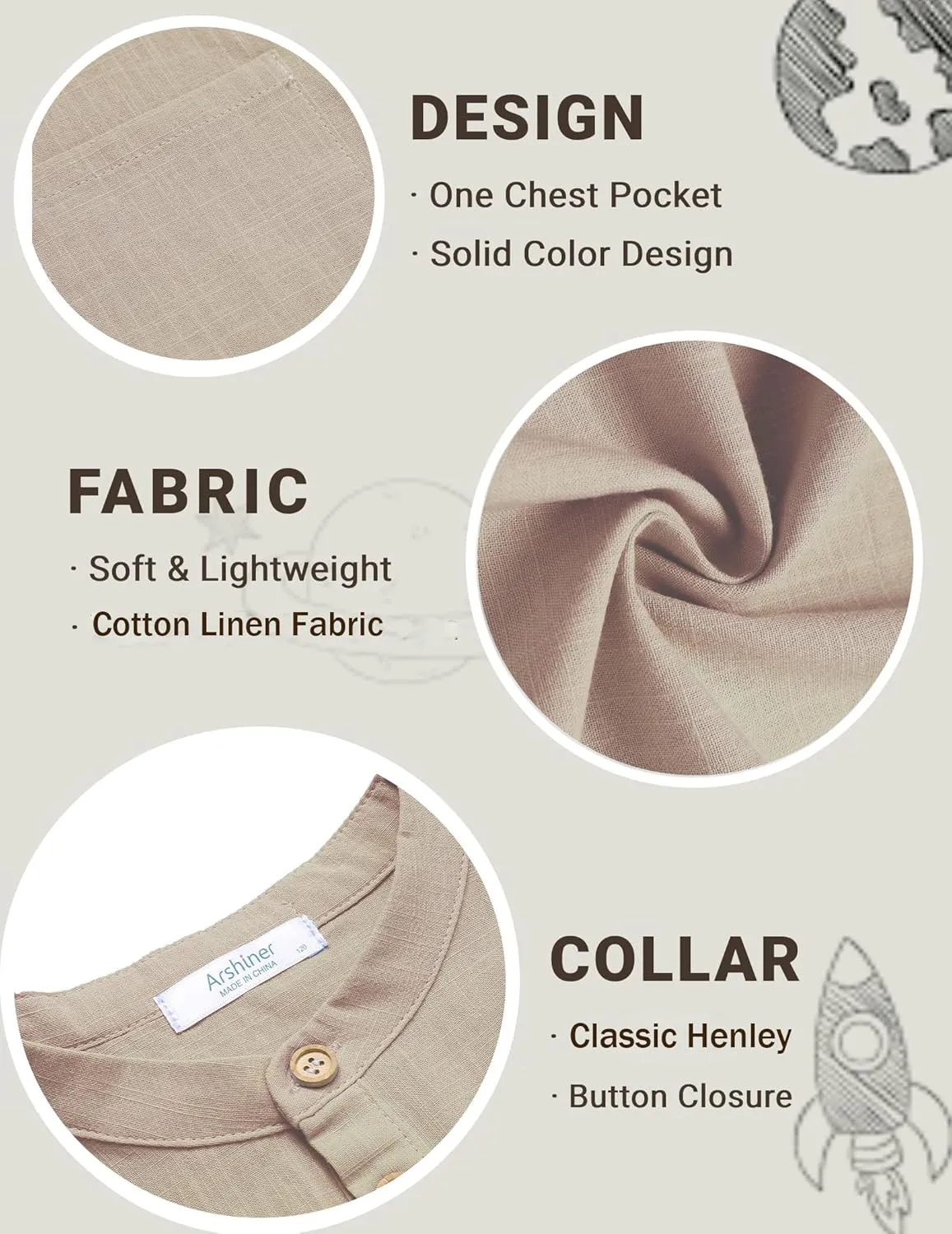 Arshiner Boys Linen Shirt Button Down Henley Short Sleeve T Shirts