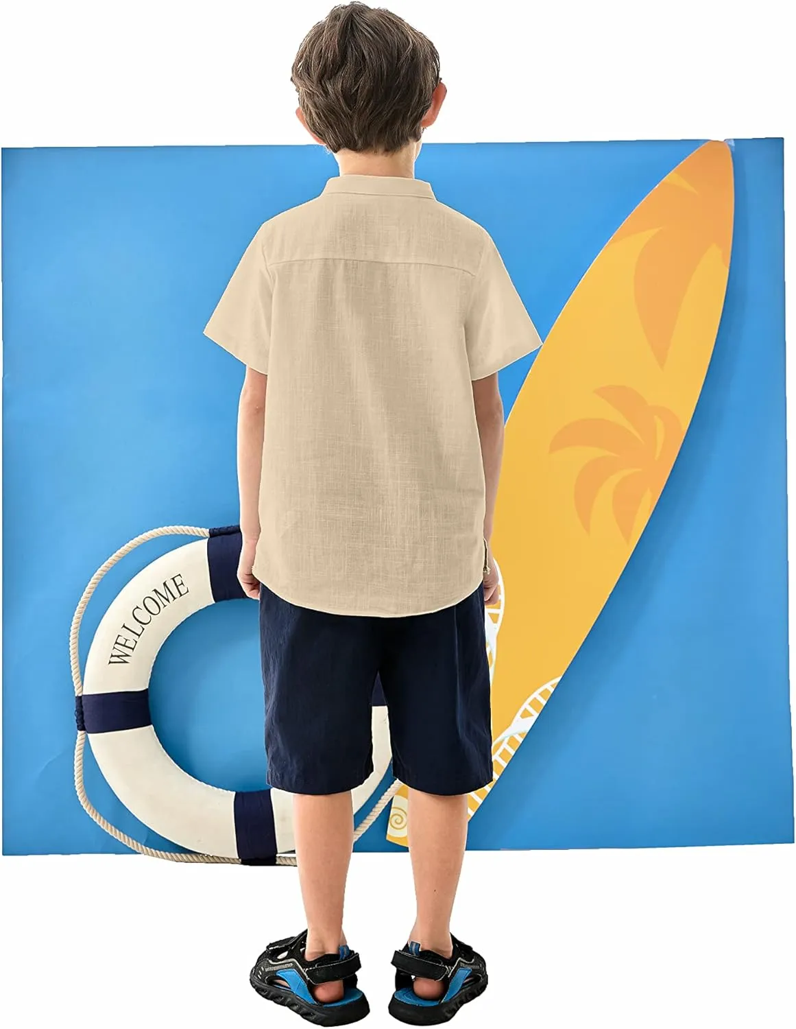 Arshiner Boys Linen Shirt Button Down Henley Short Sleeve T Shirts