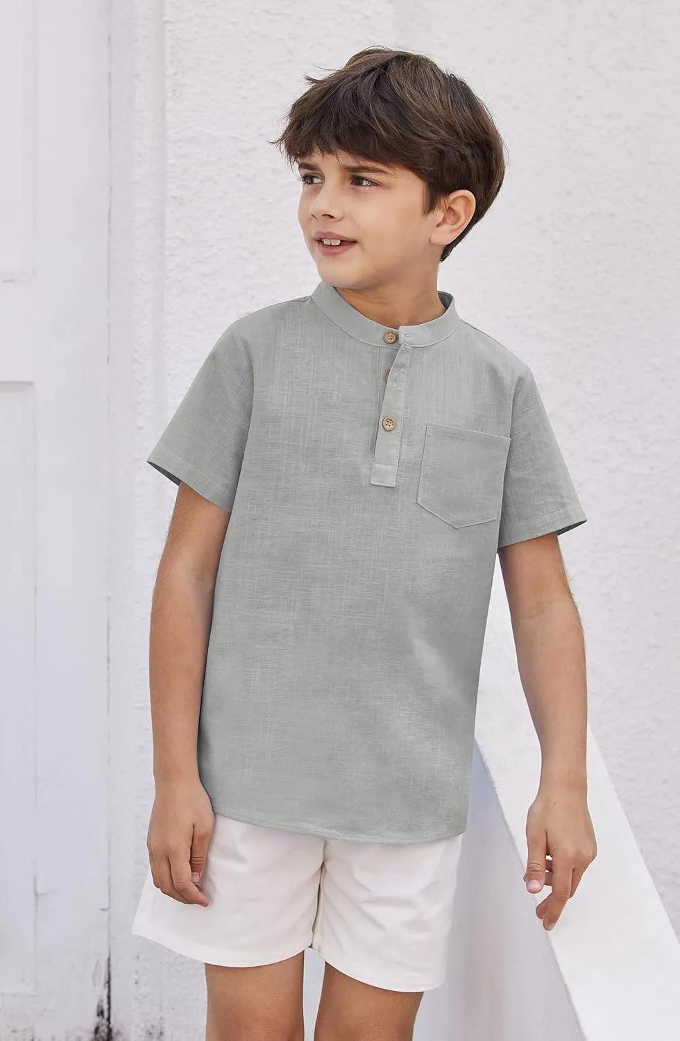 Arshiner Boys Linen Shirt Button Down Henley Short Sleeve T Shirts
