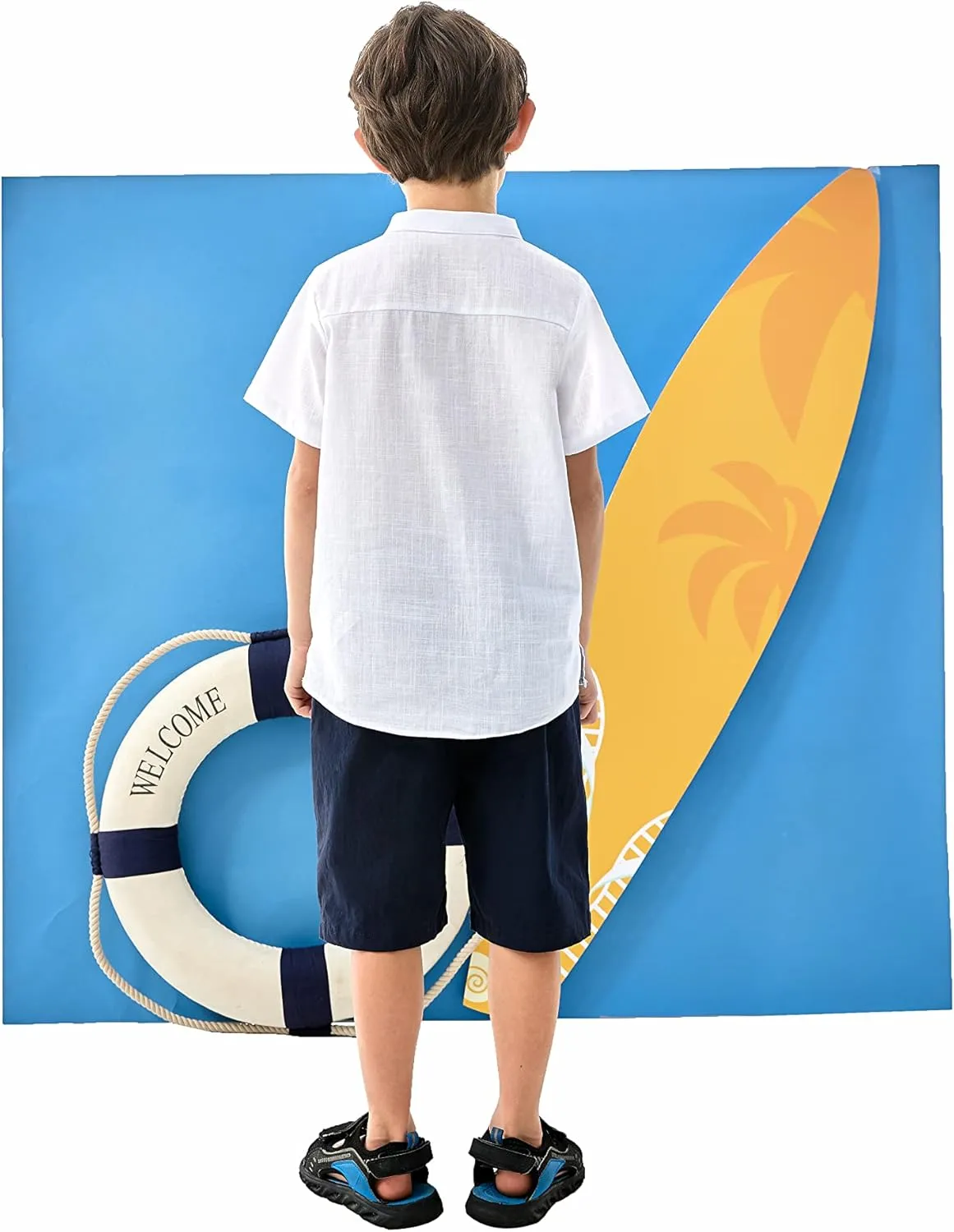 Arshiner Boys Linen Shirt Button Down Henley Short Sleeve T Shirts