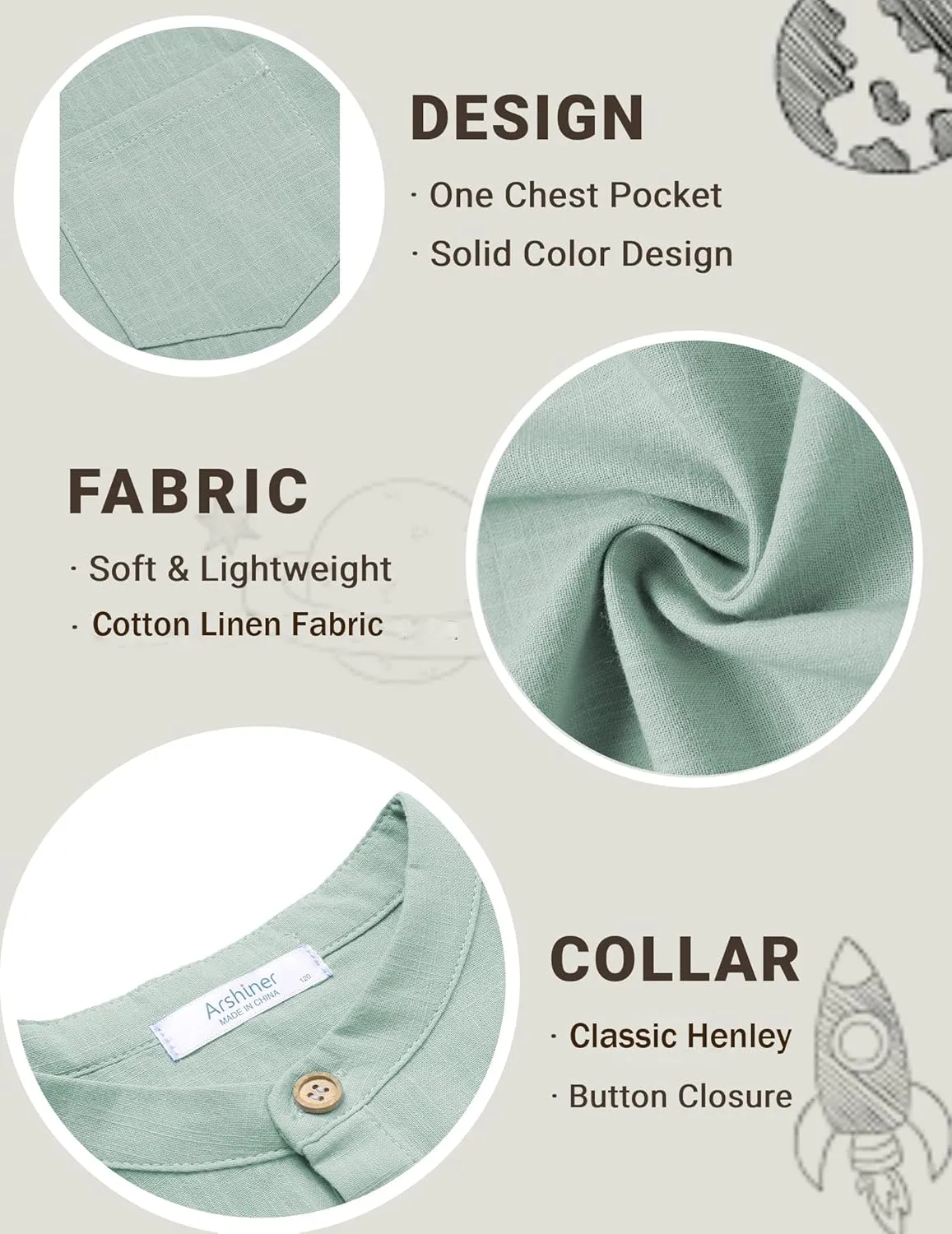 Arshiner Boys Linen Shirt Button Down Henley Short Sleeve T Shirts