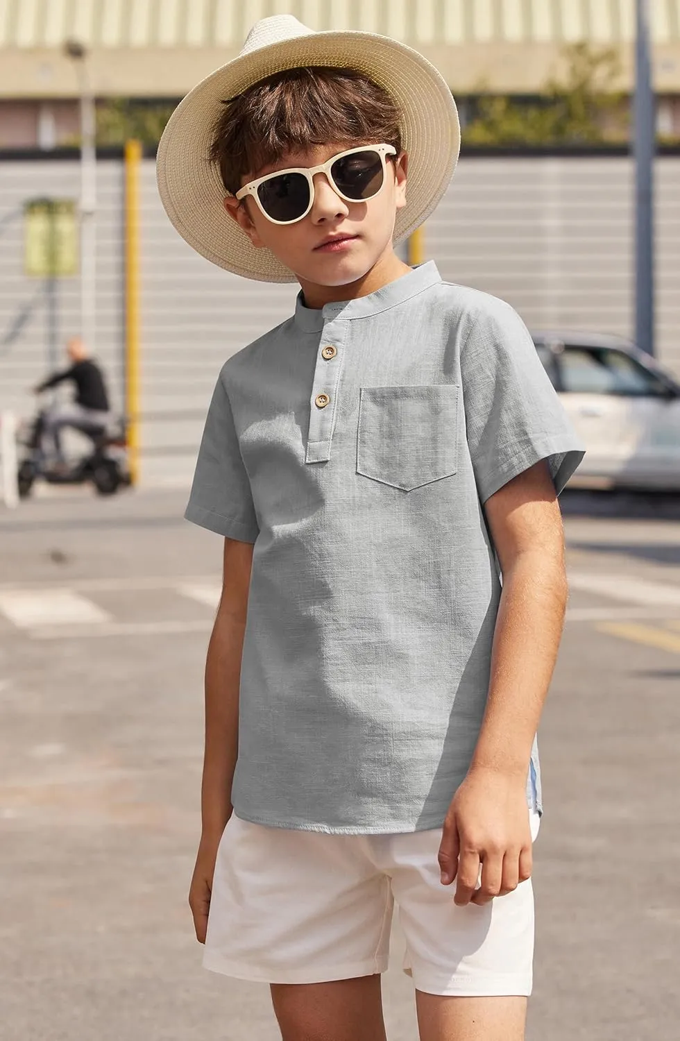 Arshiner Boys Linen Shirt Button Down Henley Short Sleeve T Shirts