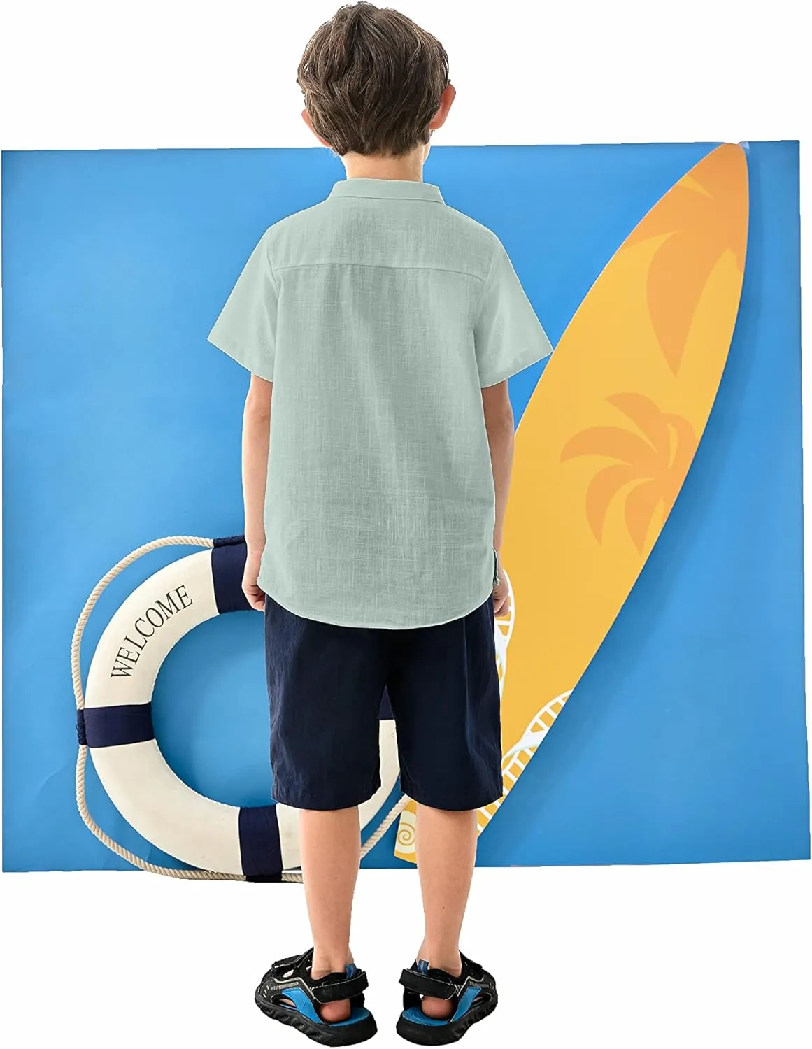 Arshiner Boys Linen Shirt Button Down Henley Short Sleeve T Shirts