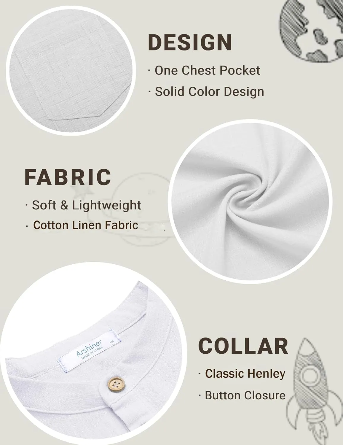 Arshiner Boys Linen Shirt Button Down Henley Short Sleeve T Shirts