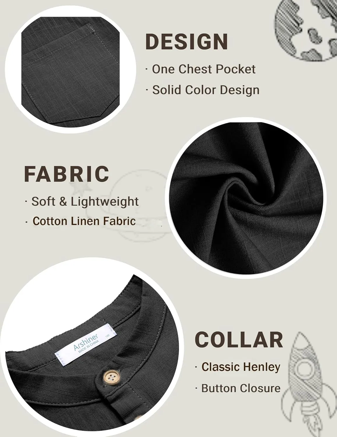 Arshiner Boys Linen Shirt Button Down Henley Short Sleeve T Shirts