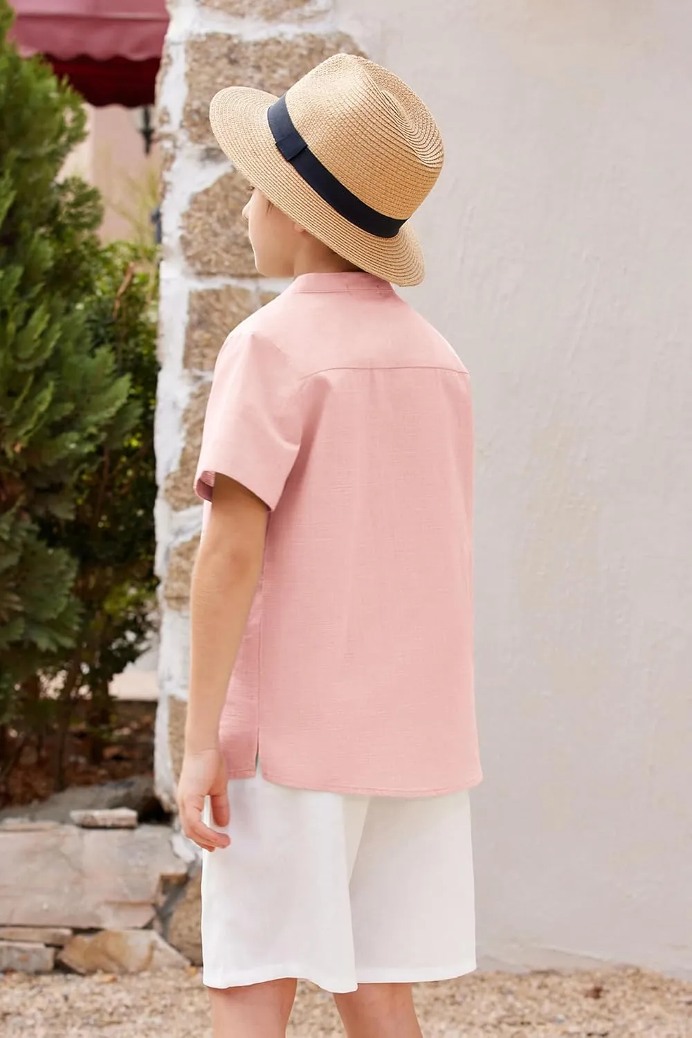 Arshiner Boys Linen Shirt Button Down Henley Short Sleeve T Shirts