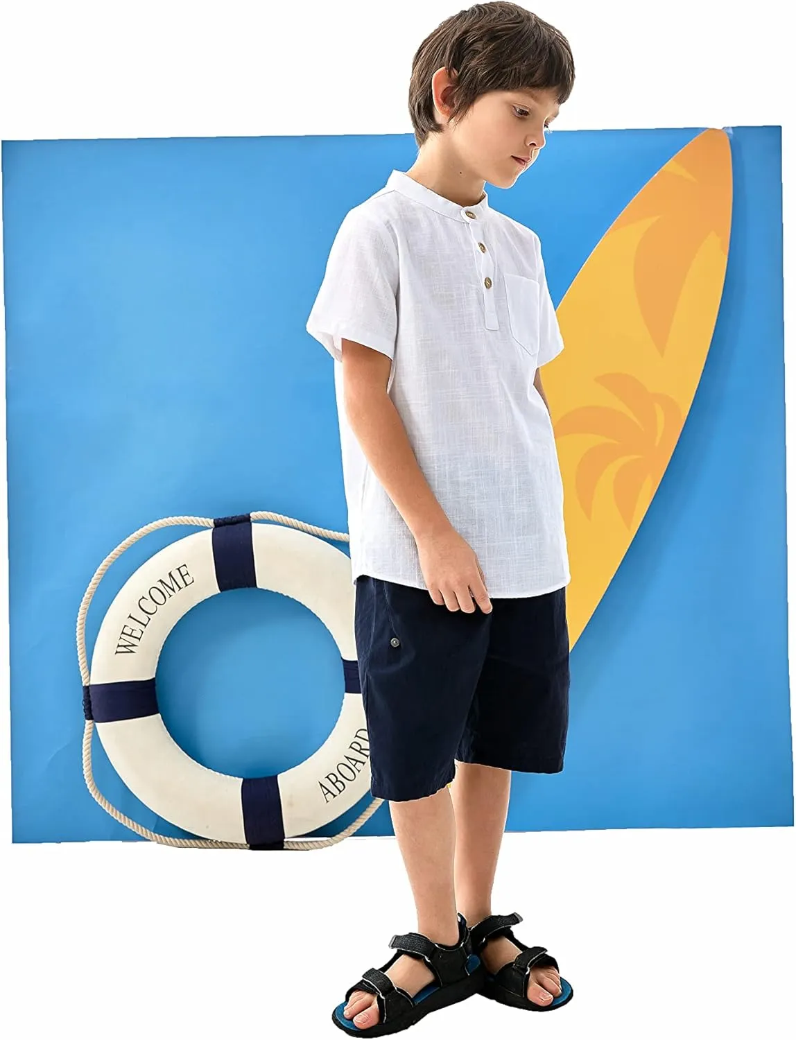 Arshiner Boys Linen Shirt Button Down Henley Short Sleeve T Shirts