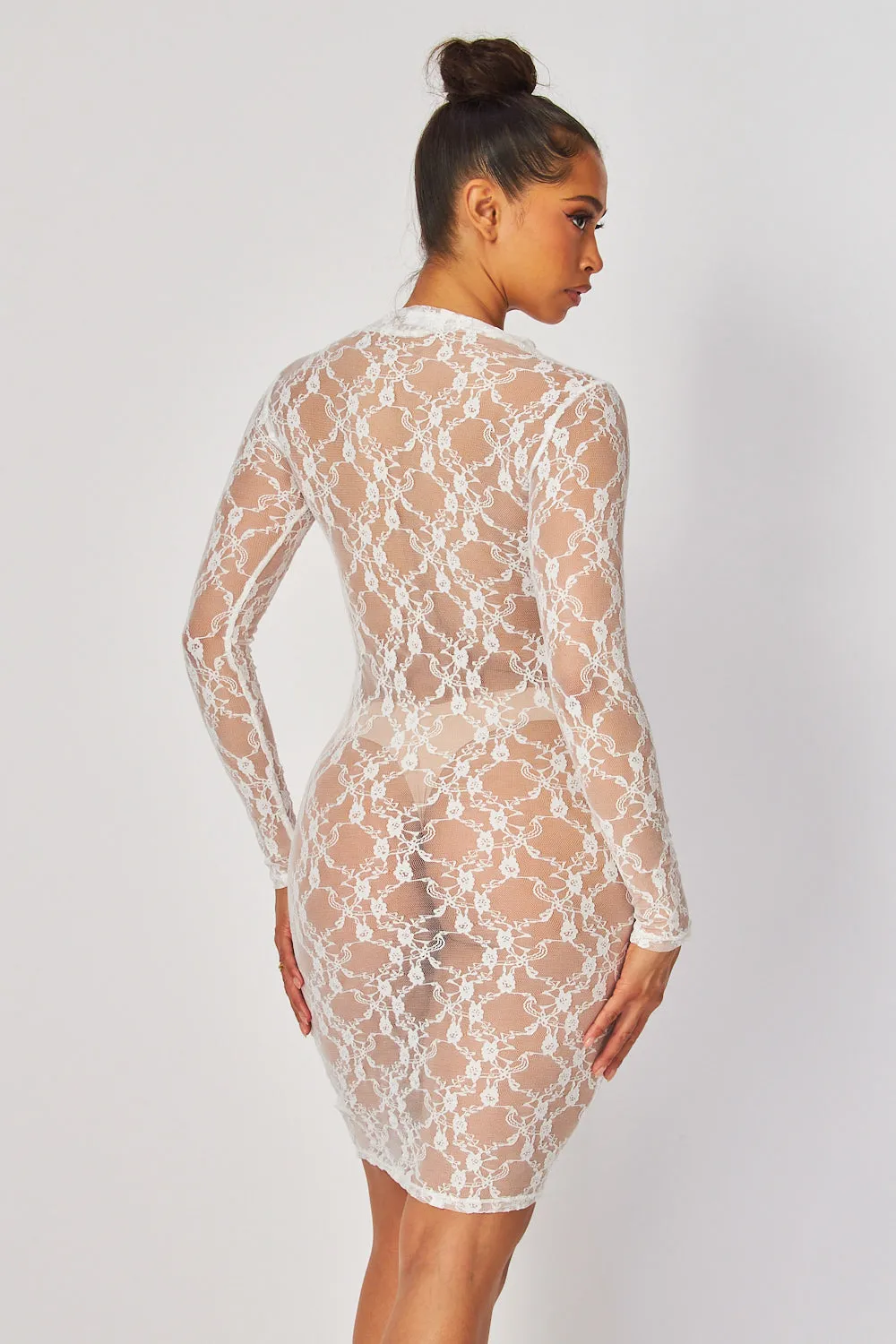 Baecation Lace Mock Neck Long Sleeve Mini Dress