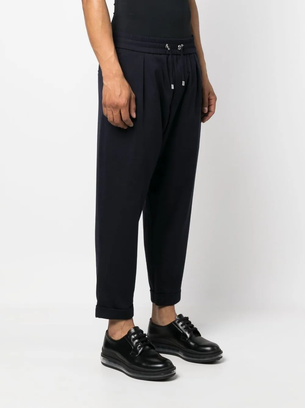 BALMAIN Embossed-Button Drawstring-Waist Trousers in Bleu Fonc for Men | SS23 Collection
