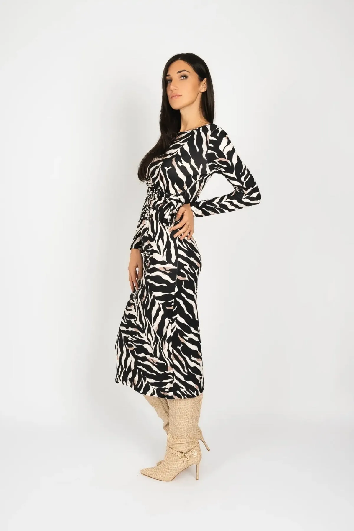 Black & White Zebra Print Kourtney Midi Dress
