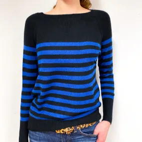 Black Blue Stripe Cashmere Crew Neck Jumper Extra Small