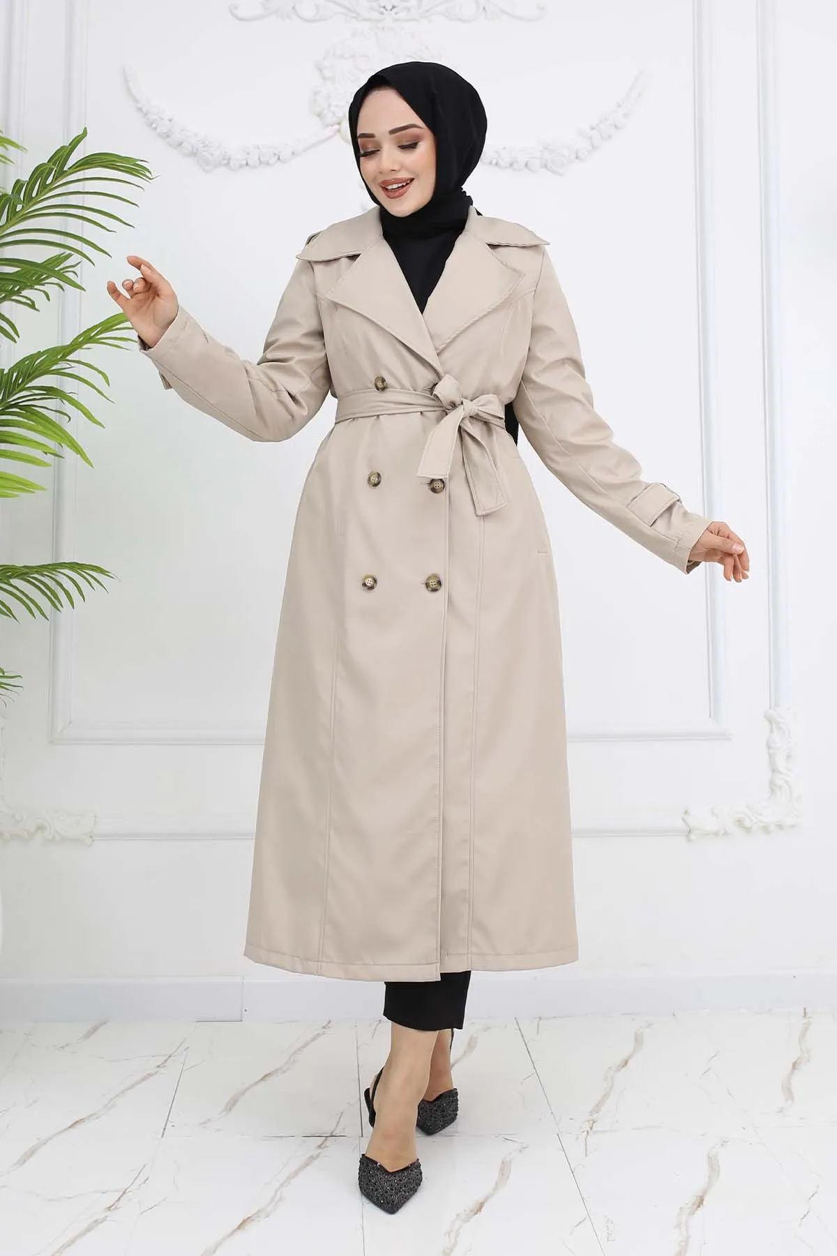 BNG Women Button Detailed Trench Coat Stone Color 1251 - Portland