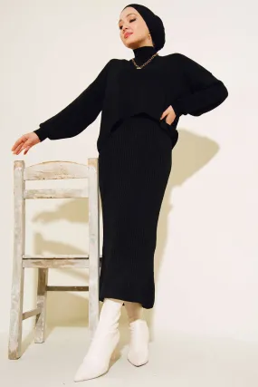 BNG Women Fisherman Collar Sweater Vest Knitwear Set Black - Clermont