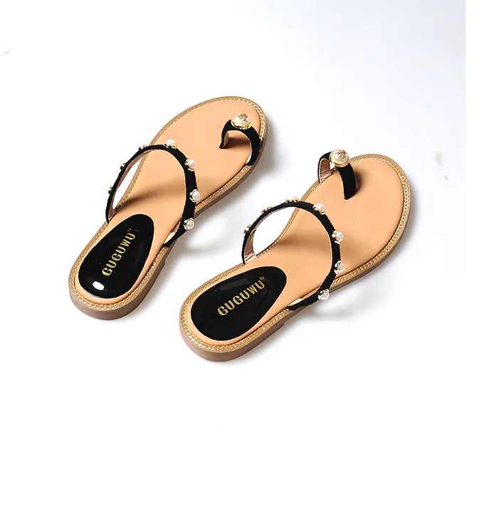 BOOPDO DESIGN BEACH SANDALS WITH PEARL EMBELLISHED STRAPS