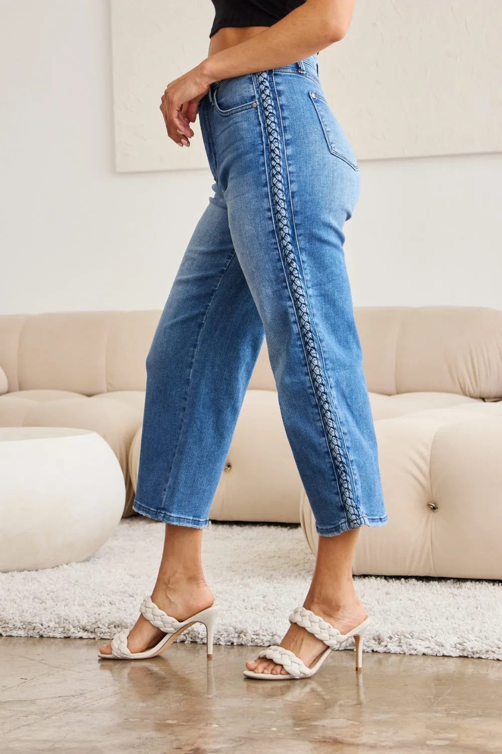 Braid Side Detail Wide Leg Jeans