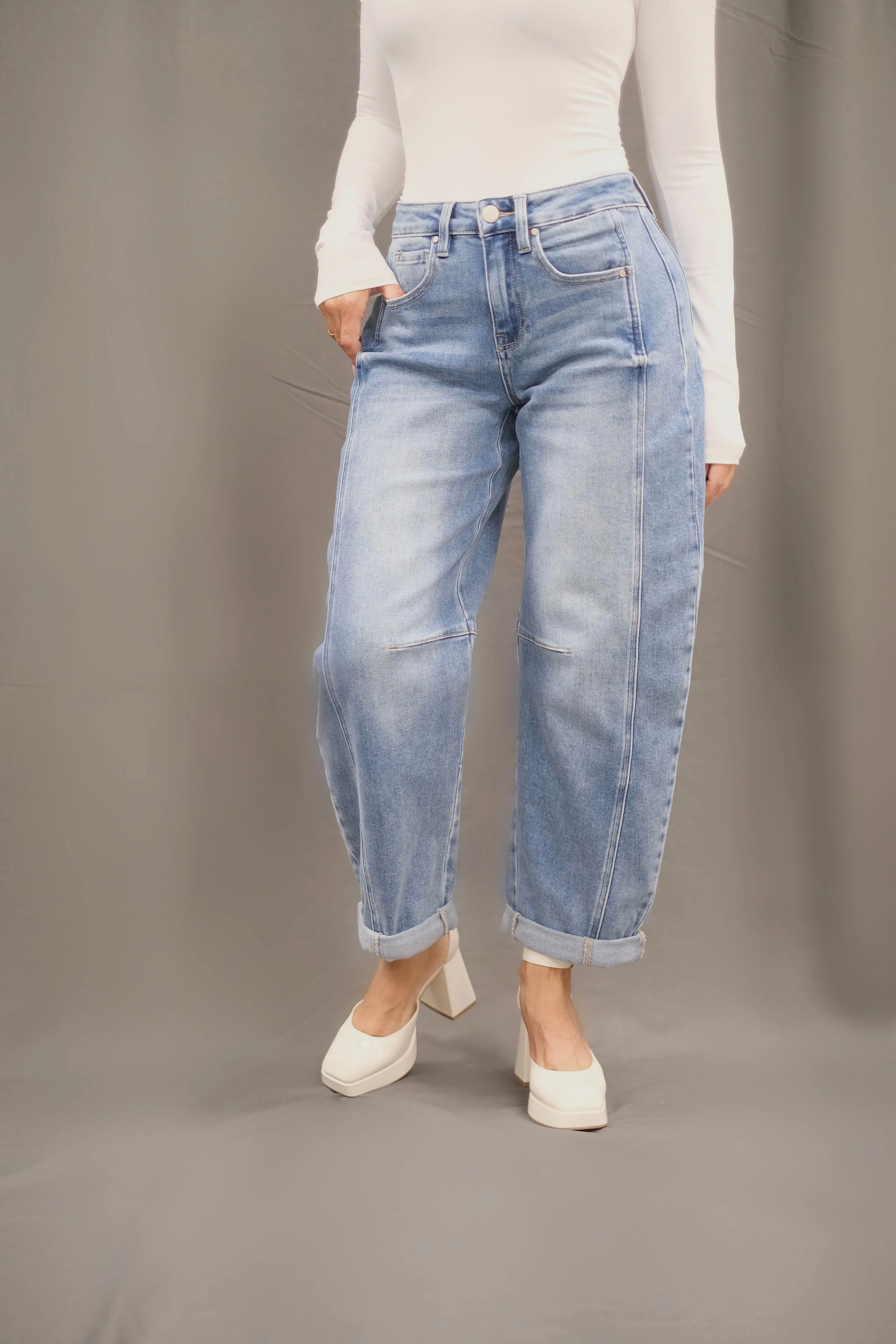 Bri Medium Wash Barrel Jean