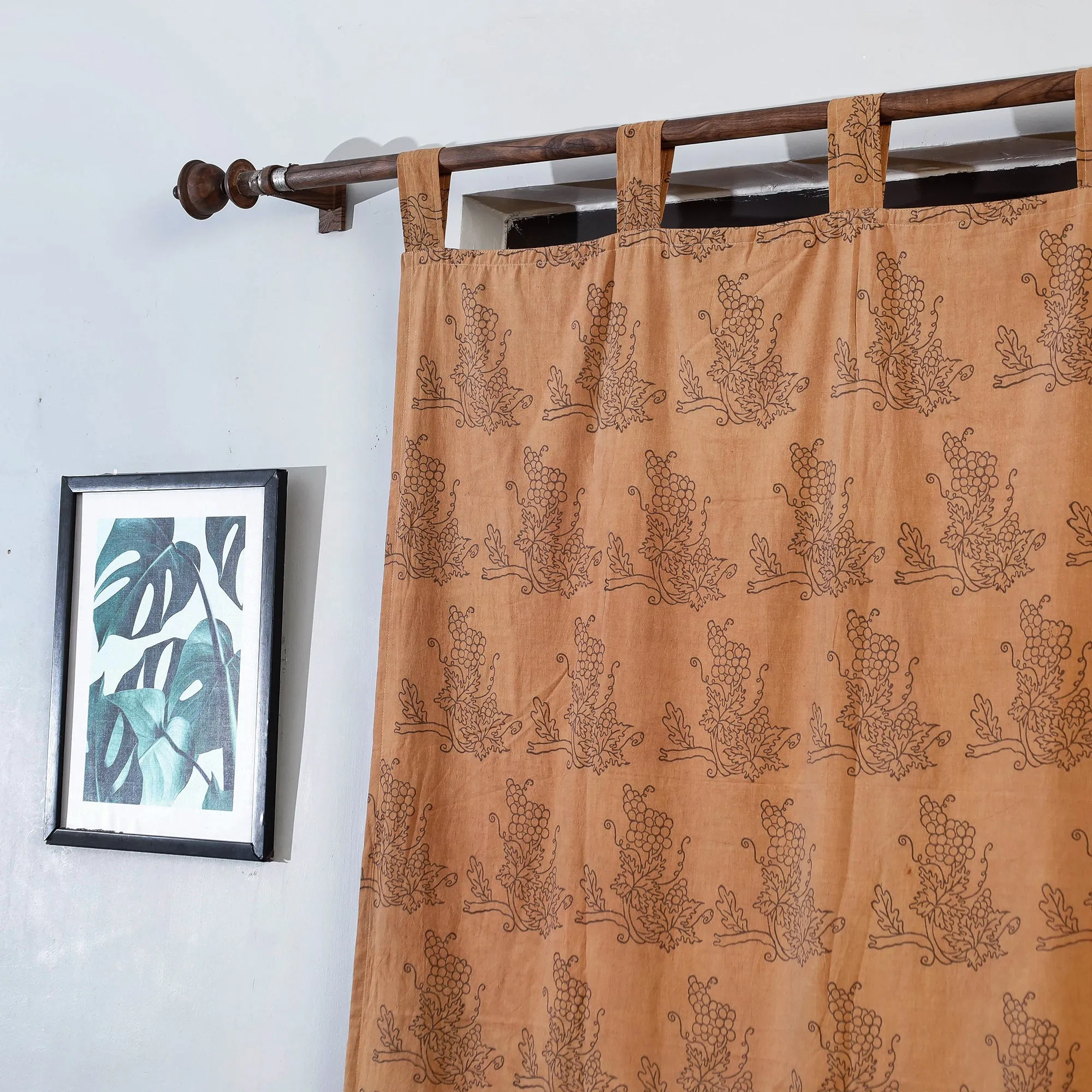Brown - Double Layered Curtain with Kutch Block Prints