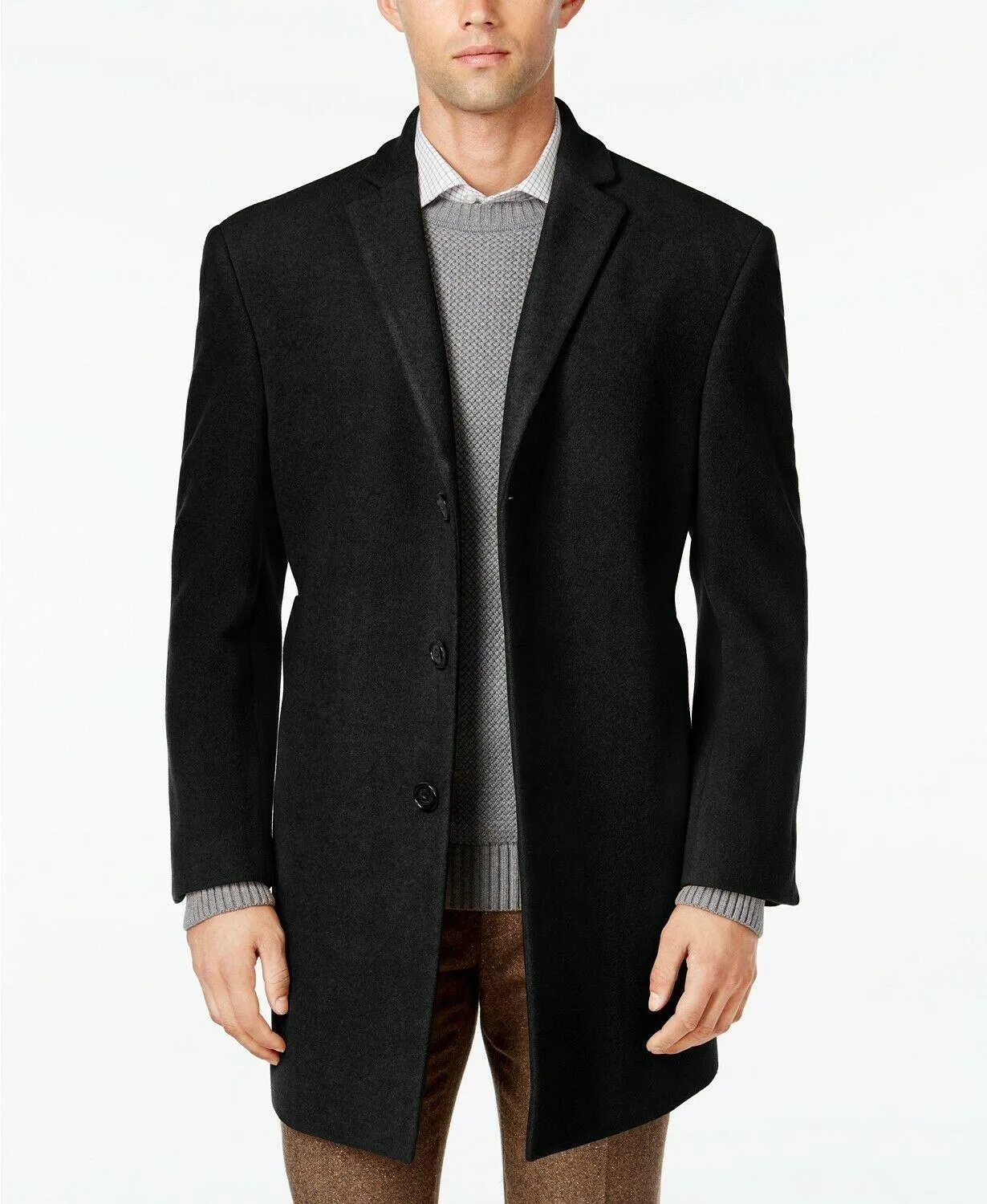 Calvin Klein Mens Prosper Slim Fit Overcoat Coat Black 42R Wool