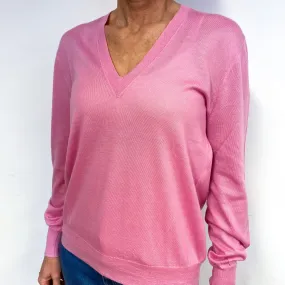 Candy Pink Cashmere V-Neck Jumper Medium