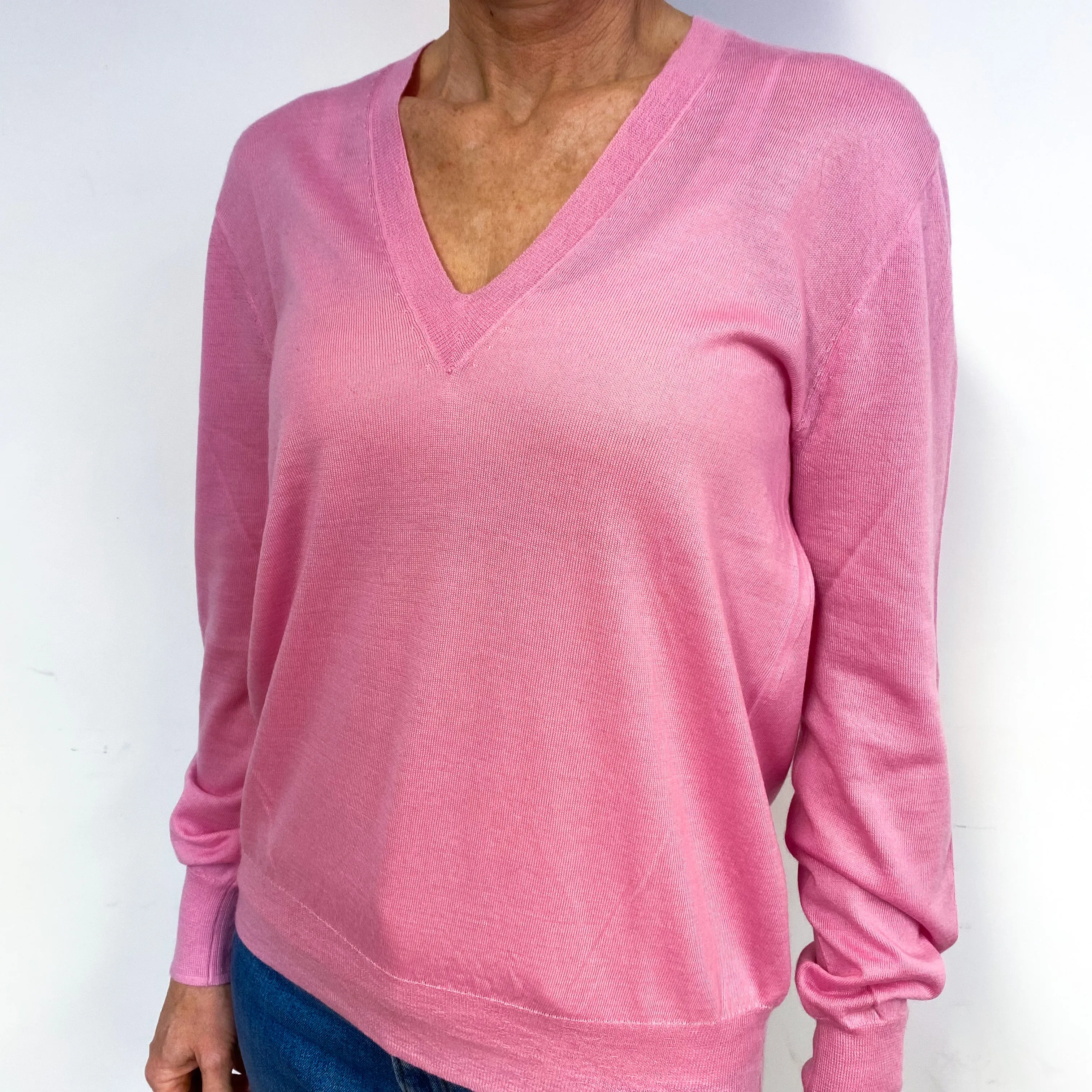 Candy Pink Cashmere V-Neck Jumper Medium