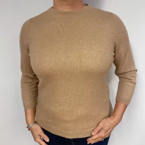 Caramel Brown 3/4 Sleeve Cashmere Crew Neck Jumper Large
