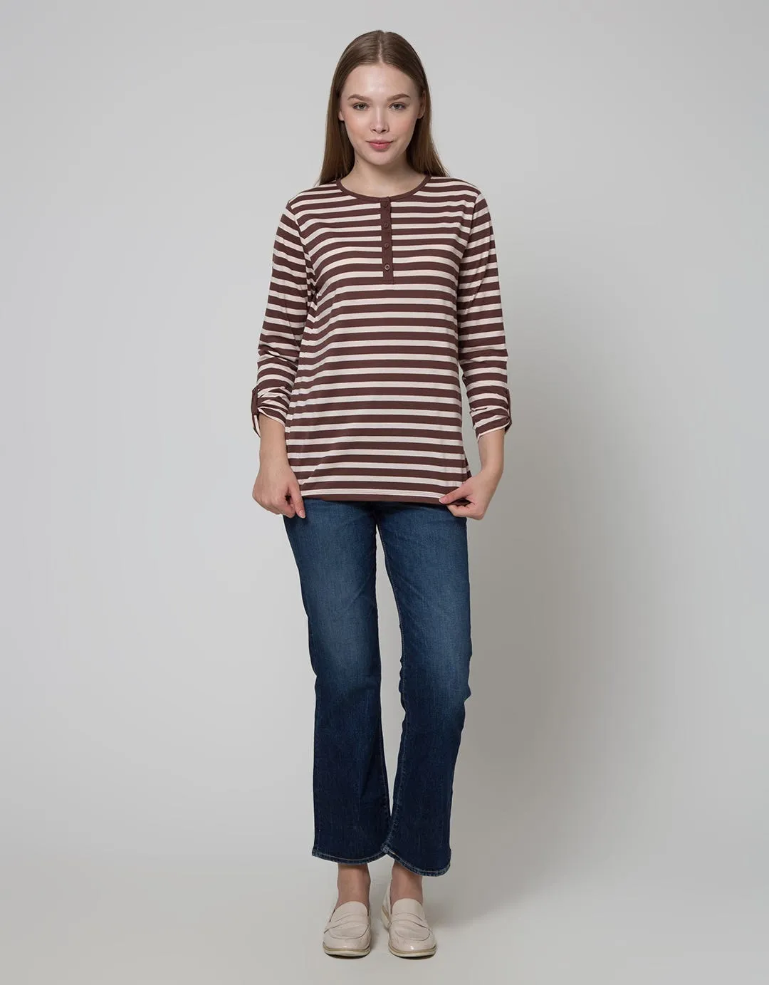 Connexion Henley Stripe Kaos Wanita