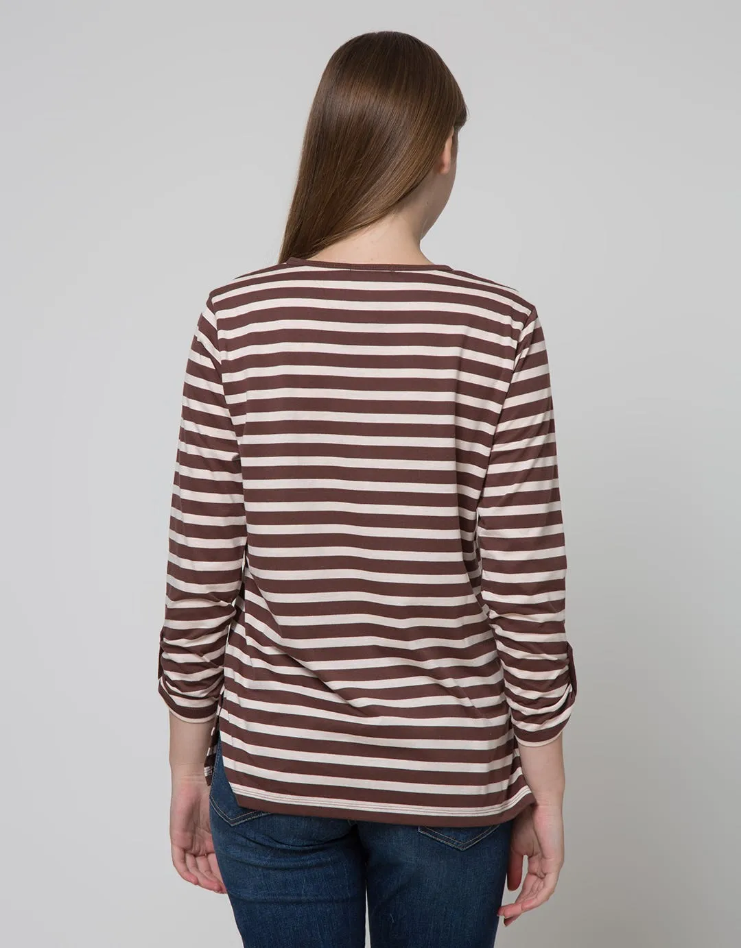 Connexion Henley Stripe Kaos Wanita