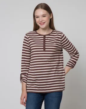 Connexion Henley Stripe Kaos Wanita