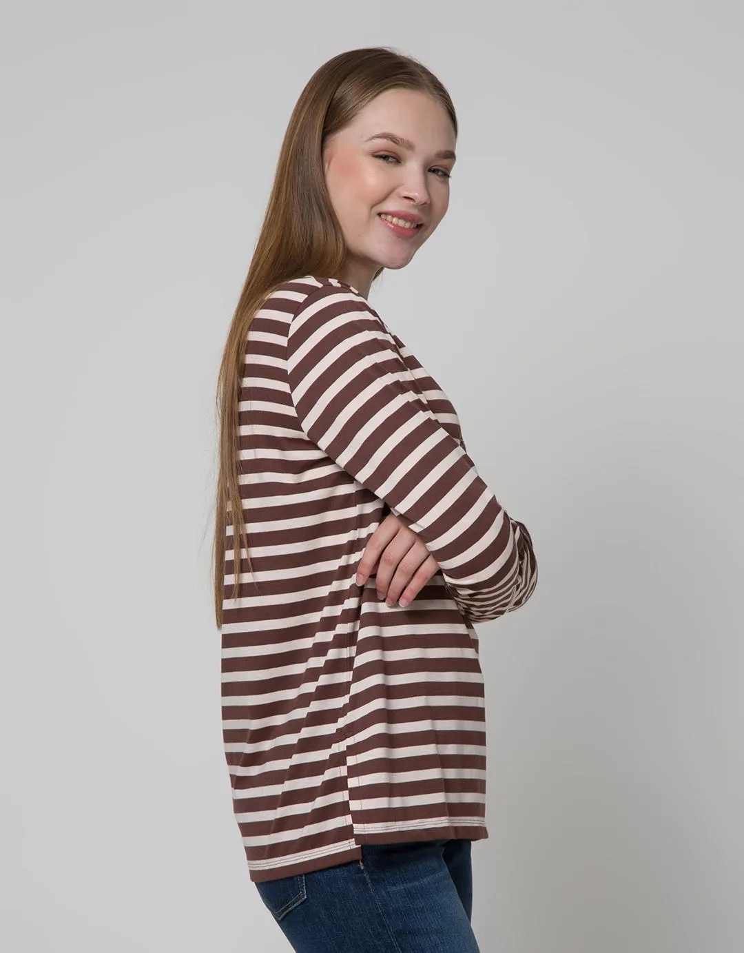 Connexion Henley Stripe Kaos Wanita