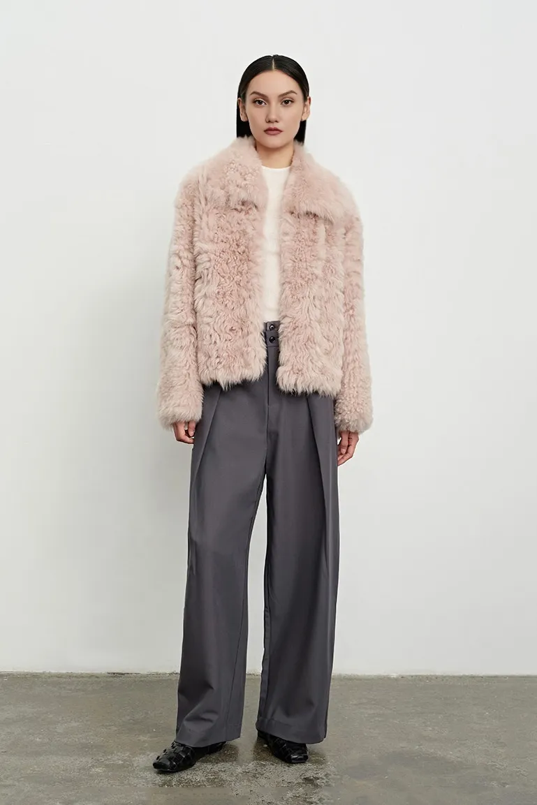 Cropped Toscana Shearling Sheepskin Jacket With Oversized Collar