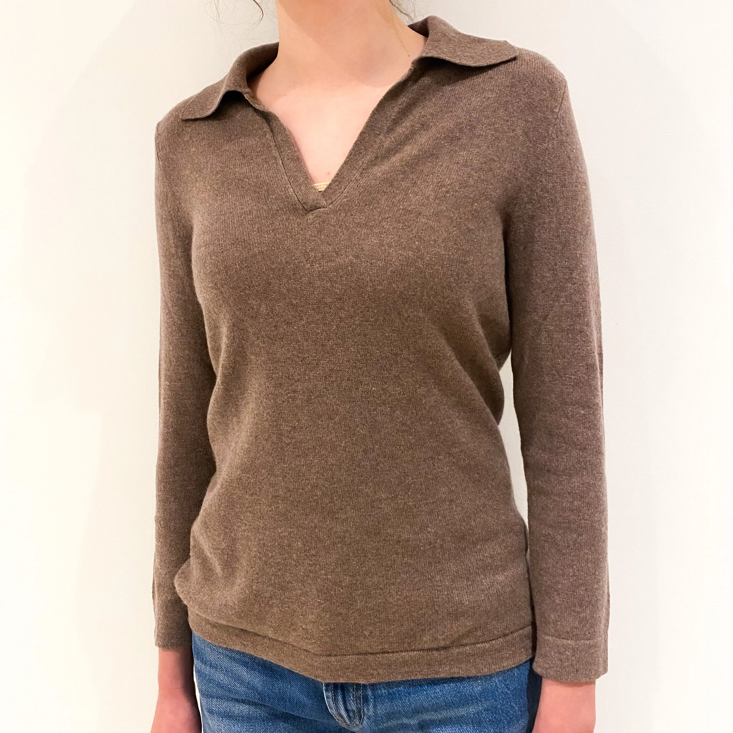 Donkey Brown Collared Cashmere V-Neck Jumper Extra Small