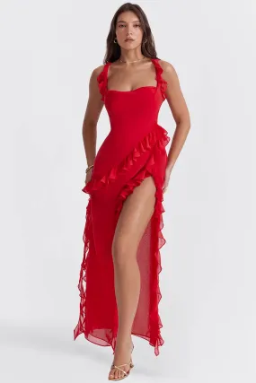 FLYTONN-Sexy spring and summer dresses, party dresses, graduation gifts,Twisty Twirl High Slit Ruffle Dress
