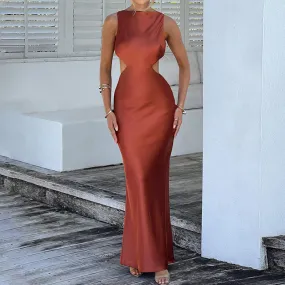 Gloria Satin Backless Bodycon Sexy Maxi Dress