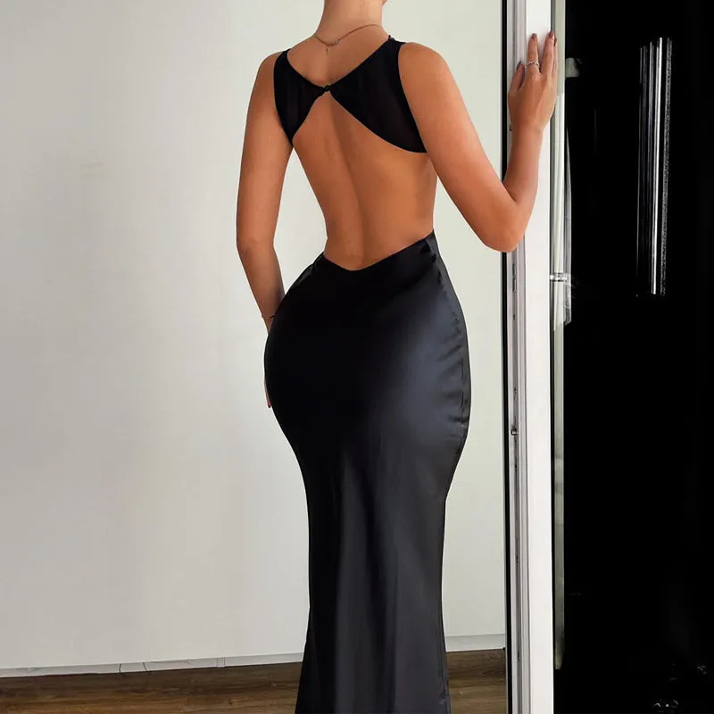 Gloria Satin Backless Bodycon Sexy Maxi Dress