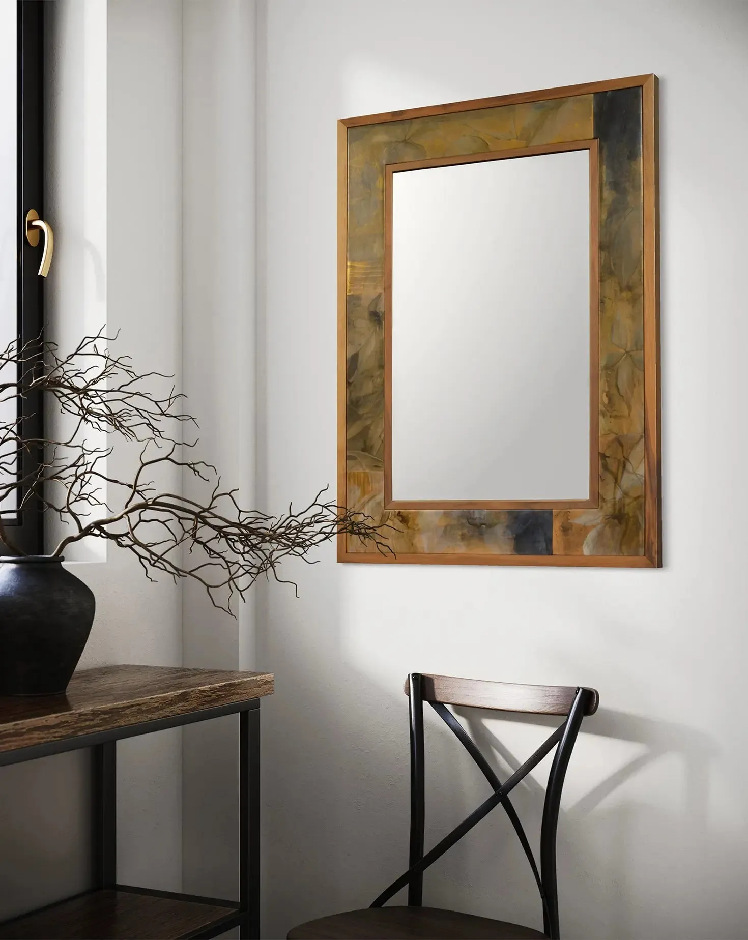 Grandeur Leather Marquetry Mirror